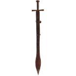 A 19TH CENTURY NORTH AFRICAN KASKARA, 85cm triple fullered broadsword blade, probably European,