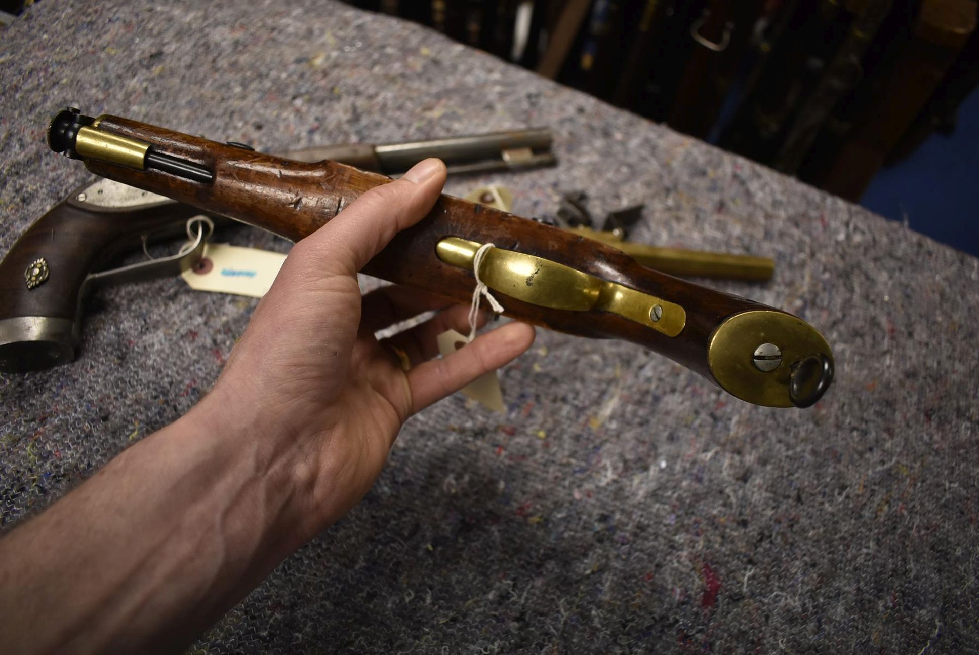 A 28-BORE BRONZE FLINTLOCK BOXLOCK POCKET PISTOL, 5inch octagonal barrel stamped LOWE CHESTER, - Image 12 of 13