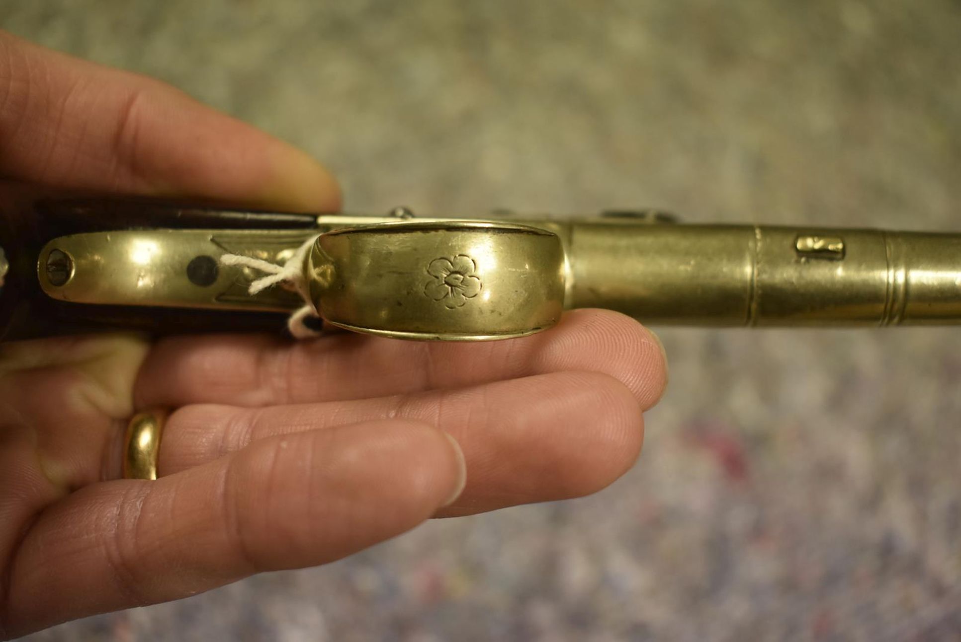 AN 80-BORE FLINTLOCK BOXLOCK PAKTONG PISTOL, 2.75inch turn-off cannon barrel, border engraved - Image 7 of 8