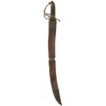 AN INTERESTING LATE 18TH OR EARLY 19TH CENTURY CUTLASS, 55.5cm curved fullered blade, three-bar