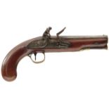 A 16-BORE FLINTLOCK TRAVELLING PISTOL BY WOOLLEY & CO., 6inch sighted octagonal barrel, border