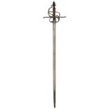 A 17TH CENTURY NORTH EUROPEAN RAPIER, 105cm double fullered blade struck with two sets of three