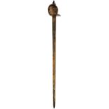 A MID 18TH CENTURY HEAVY DRAGOON TROOPER'S BASKET HILTED BROADSWORD, 83.5cm fullered blade etched