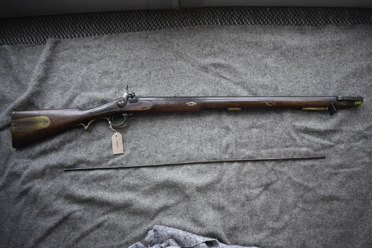 A .700 CALIBRE PERCUSSION INDIAN ARSENAL BRUNSWICK RIFLE, 30.25inch sighted barrel fitted with - Image 2 of 15