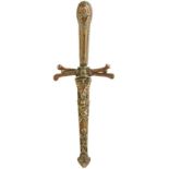 A LATE 19TH CENTURY CONTINENTAL CULT DAGGER, 14cm flattened diamond section blade, brass cutlery