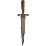 A LATE 16TH OR EARLY 17TH CENTURY NORTH EUROPEAN DAGGER, 19.5cm patinated blade, tip lacking, gilt