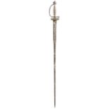 AN 18TH CENTURY SILVER HILTED SMALL-SWORD, 76cm triangular section incurved colichemarde blade,