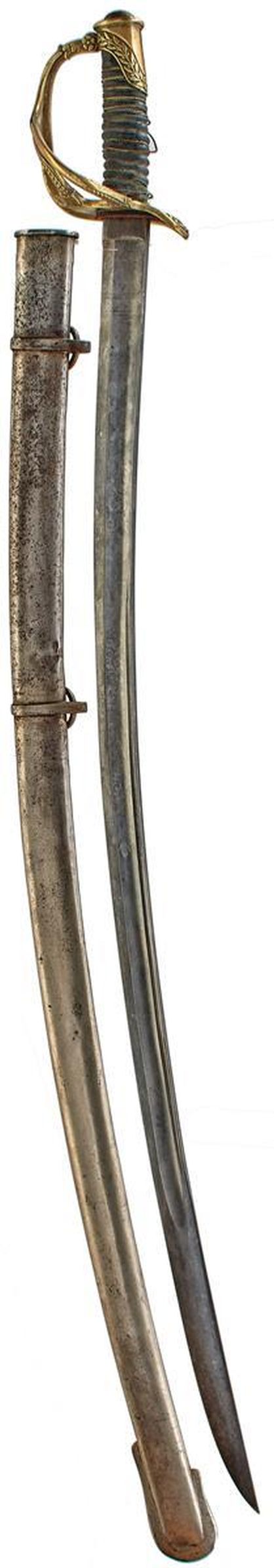 AN AMERICAN MODEL 1860 CAVALRY OFFICER'S SWORD, 88.5cm curved fullered blade etched with scrolling