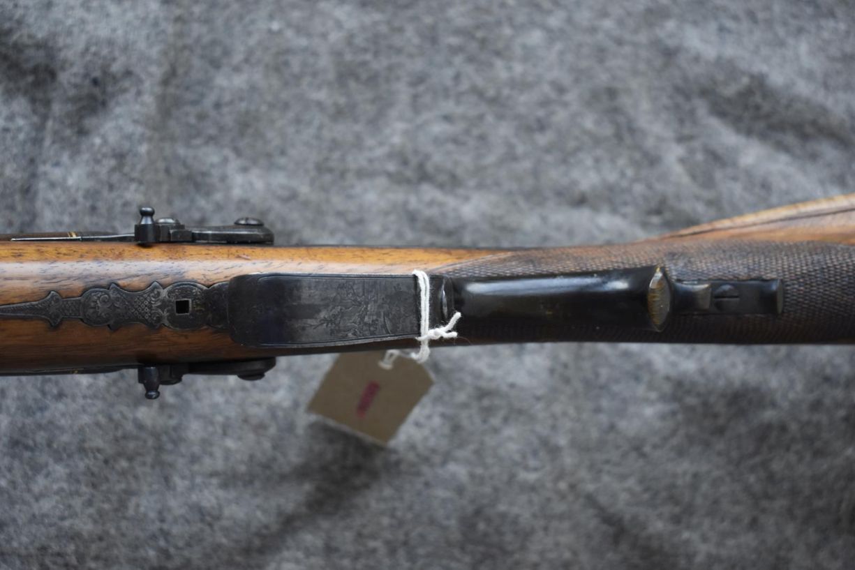 A CONTINENTAL 20-BORE PERCUSSION DOUBLE BARRELLED RIFLE, 30inch sighted re-browned damascus - Image 16 of 18