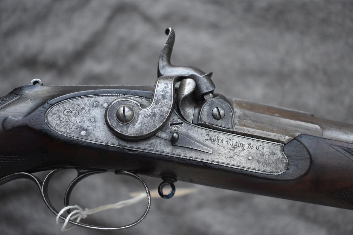 A JOHN RIGBY & CO .451 PERCUSSION MATCH RIFLE, 35.25inch heavy barrel, engraved John Rigby & Co. - Image 6 of 18