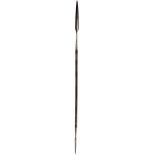 A 19TH CENTURY TRIBAL SPEAR, 163cm over all length, flattened diamond section leaf-shaped large head