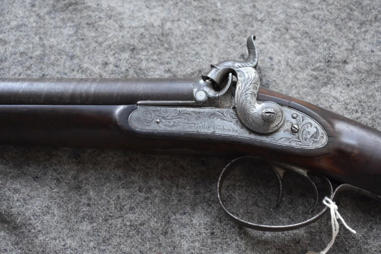 A 16-BORE DOUBLE BARRELLED PERCUSSION LIVE PIGEON GUN BY WESTLEY RICHARDS, 27inch sighted damascus - Image 12 of 14