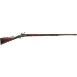 A 22-BORE FLINTLOCK SPORTING GUN, 38.75inch two-stage sighted re-browned damascus barrel, border