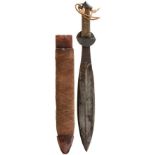 A VERY RARE WELSH MACHINE GUNNER OR BOMBER'S MACHETE OR KNIFE, 45cm leaf-shaped blade with raised