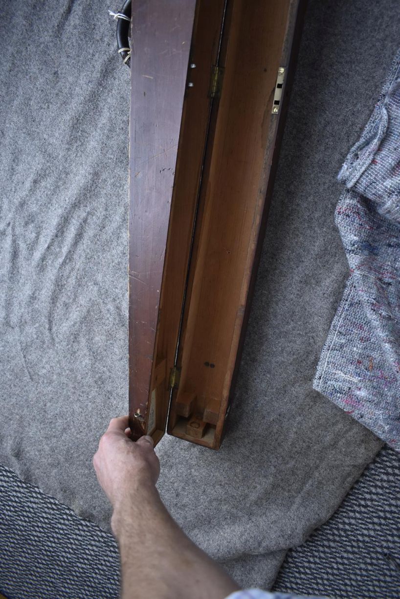 A WESTLEY RICHARDS STORAGE CASE FOR A RIFLE, the plain pine box with brown stained exterior, the - Image 9 of 10