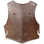 A HEAVY GAUGE 17TH CENTURY NORTH EUROPEAN BREASTPLATE, the chest with raised medial ridge and two