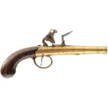 A 54-BORE ALL BRASS QUEEN ANNE POCKET PISTOL, 2.5inch three-stage cannon barrel, border and scroll