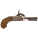 A RARE FRENCH PERCUSSION MUFF PISTOL BY PEYRON, 1inch small bore fluted barrel with traces of