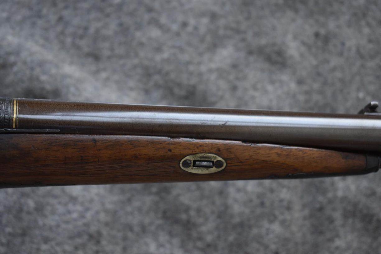 A CONTINENTAL 20-BORE PERCUSSION DOUBLE BARRELLED RIFLE, 30inch sighted re-browned damascus - Image 5 of 18