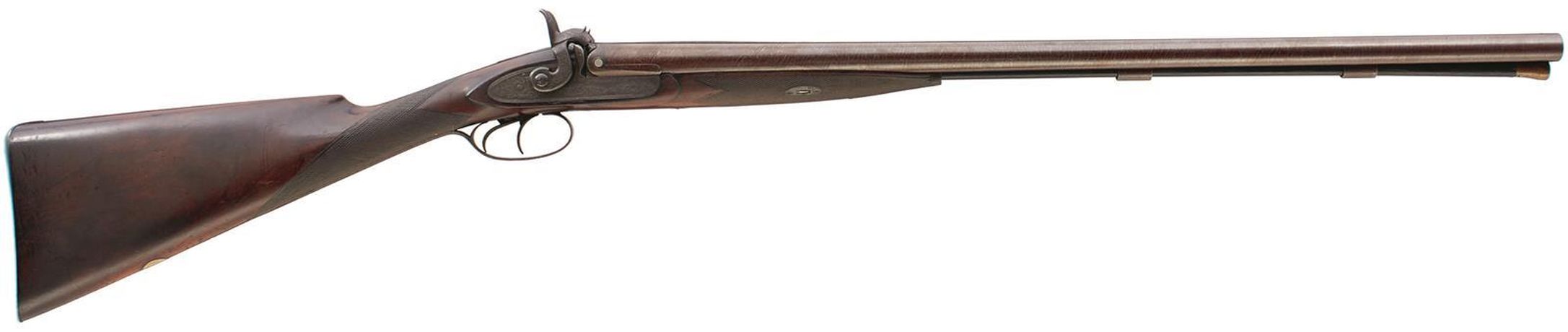 A 12-BORE DOUBLE BARRELLED PERCUSSION SPORTING GUN BY P WEBLEY & SON, 27.75inch sighted damascus