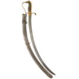 A GEORGIAN SABRE, 63cm sharply curved blade with traces of etched damascus decoration and inlaid