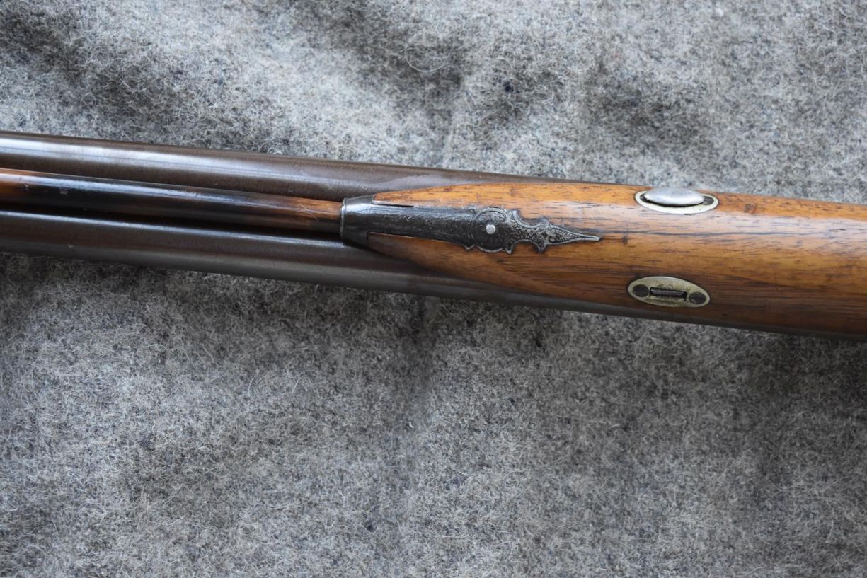 A CONTINENTAL 20-BORE PERCUSSION DOUBLE BARRELLED RIFLE, 30inch sighted re-browned damascus - Image 17 of 18