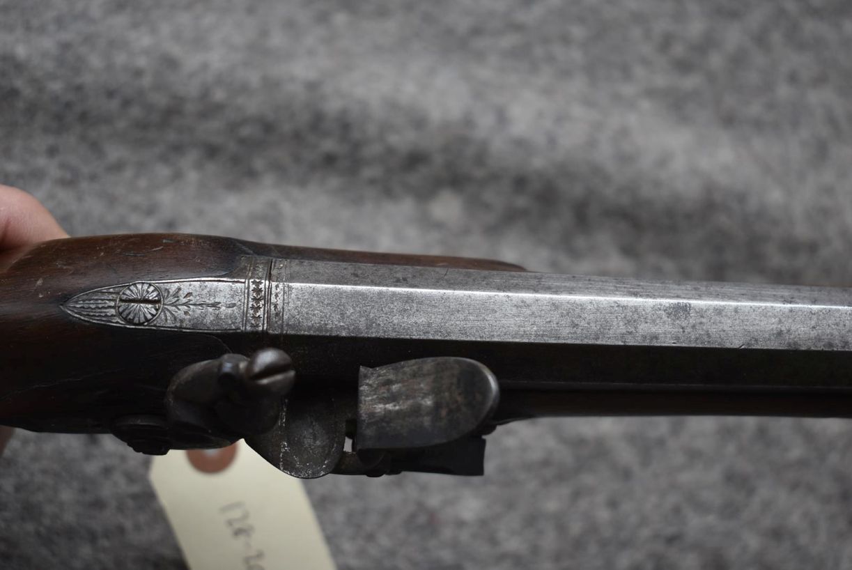 A 16-BORE FLINTLOCK TRAVELLING PISTOL BY WOOLLEY & CO., 6inch sighted octagonal barrel, border - Image 8 of 10