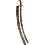 A 1796 PATTERN LIGHT CAVALRY OFFICER'S SABRE, 83cm curved blade decorated with scrolling foliage,