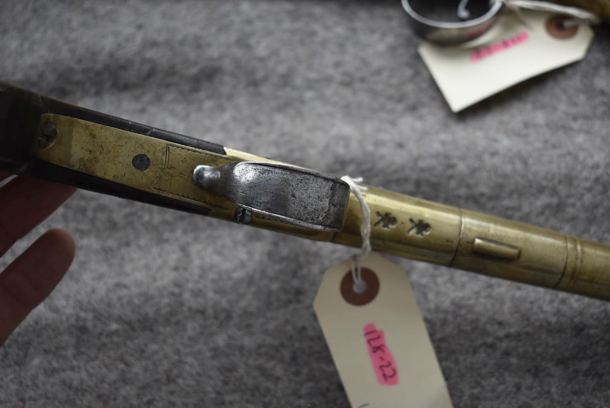 A PAIR OF 25-BORE FLINTLOCK BRASS HOLSTER PISTOLS BY BUNNEY, 5.5inch three-stage cannon barrels, - Image 15 of 22