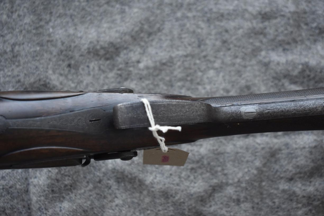 A 12-BORE DOUBLE BARRELLED PERCUSSION SPORTING GUN BY P WEBLEY & SON, 27.75inch sighted damascus - Image 9 of 14