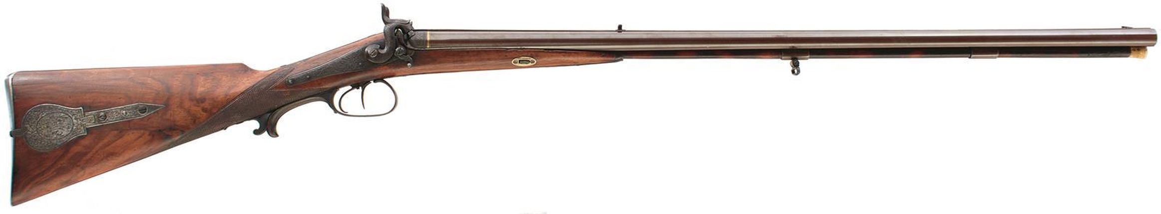 A CONTINENTAL 20-BORE PERCUSSION DOUBLE BARRELLED RIFLE, 30inch sighted re-browned damascus