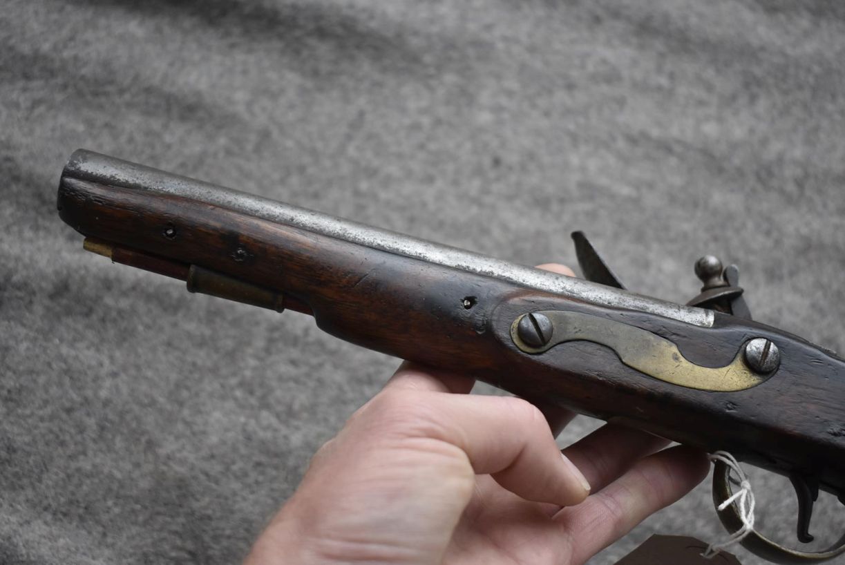 A .650 CALIBRE FLINTLOCK LIGHT DRAGOON SERVICE PISTOL, 9inch barrel, border engraved lock stamped - Image 10 of 10