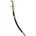 A TURKISH WHITE METAL MOUNTED SHAMSHIR, 70cm sharply curved blade, the plated brass hilt cast with