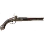 AN 18TH CENTURY CONTINENTAL PERCUSSION HOLSTER PISTOL, 9.5inch two-stage barrel, finely chiselled at