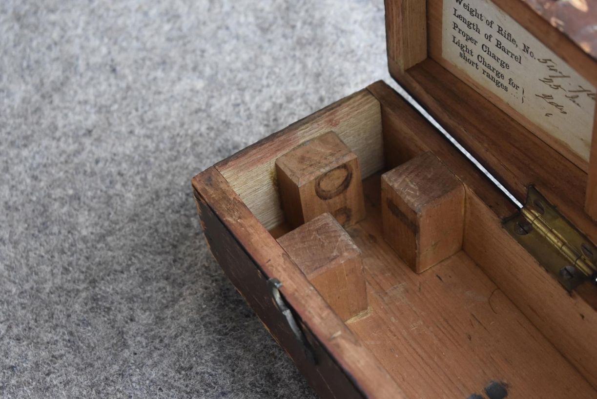 A WESTLEY RICHARDS STORAGE CASE FOR A RIFLE, the plain pine box with brown stained exterior, the - Image 10 of 10