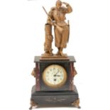 BOUTRY LILLE, a French gilded mantel clock, surmounted by a French soldier, floral enamel dial