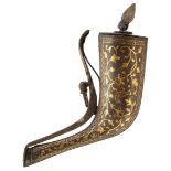 A LATE 18TH CENTURY OTTOMAN PRIMING FLASK, 13cm over all length with characteristic scrolling sprung