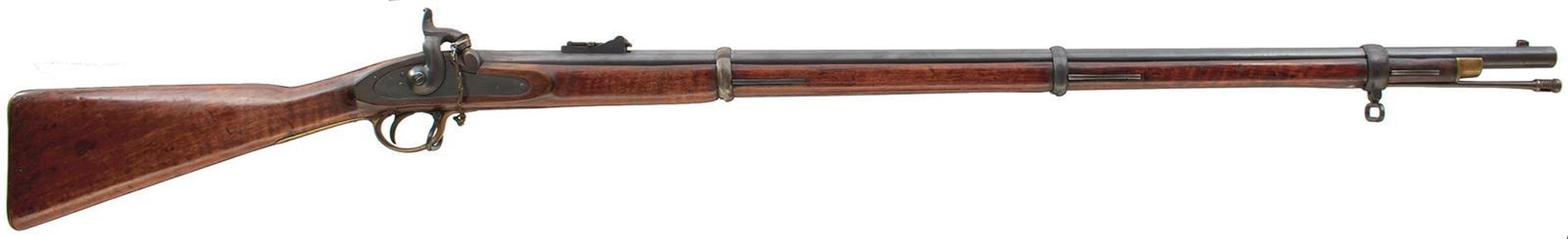 A .577 CALIBRE ENFIELD PERCUSSION VOLUNTEER THREE-BAND RIFLE, 38.5inch sighted barrel with three