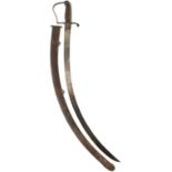 A GEORGIAN OFFICER'S SABRE, 74cm sharply curved blade, double edged towards the tip, etched with