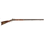 A .38 CALIBRE AMERICAN FLINTLOCK PLAINS RIFLE, 37.5inch sighted octagonal barrel faintly engraved