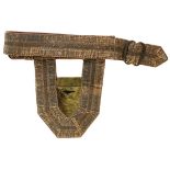 A MID 18TH CENTURY CONTINENTAL BELT FOR A HUNTING HANGER, the bullion ribbon faced leather belt with