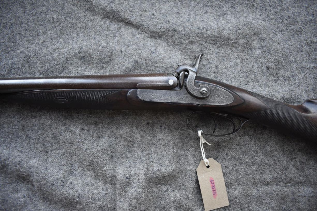 A 12-BORE DOUBLE BARRELLED PERCUSSION SPORTING GUN BY P WEBLEY & SON, 27.75inch sighted damascus - Image 13 of 14