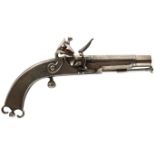 A 50-BORE ALL STEEL SCOTTISH FLINTLOCK BELT PISTOL, 5.5inch three-stage barrel faceted at the muzzle