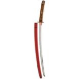 A MID 19TH CENTURY JAPANESE HIGO HANDACHI LONG SWORD, 60.25cm clean blade with clear wavy hamon, the