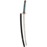A JAPANESE SHINTO HANDACHI LONG SWORD, 61.75cm blade with traces of wavy hamon, the tang signed Mino