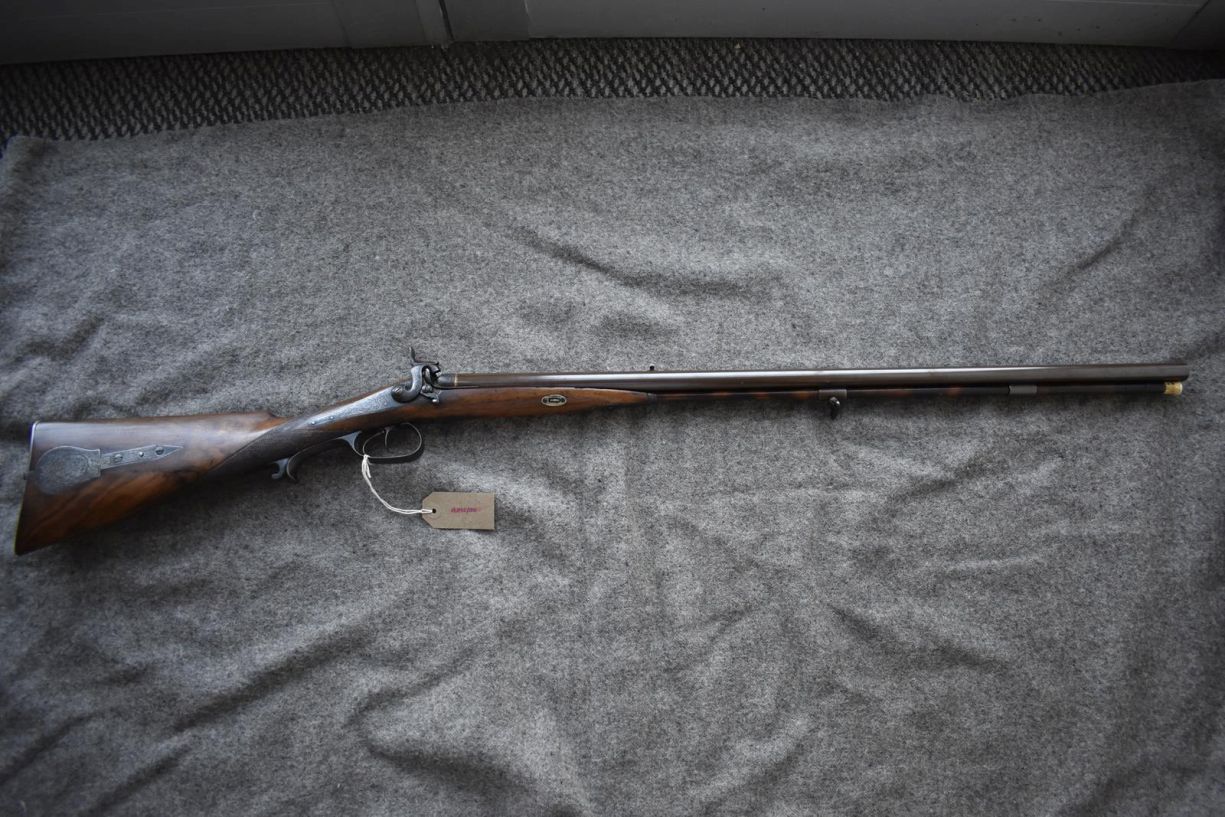 A CONTINENTAL 20-BORE PERCUSSION DOUBLE BARRELLED RIFLE, 30inch sighted re-browned damascus - Image 2 of 18