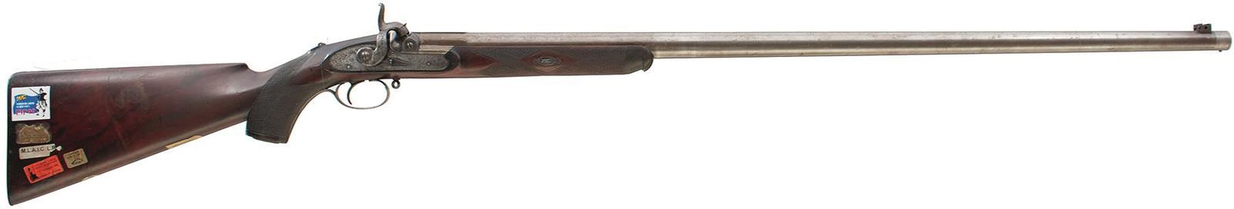 A JOHN RIGBY & CO .451 PERCUSSION MATCH RIFLE, 35.25inch heavy barrel, engraved John Rigby & Co.