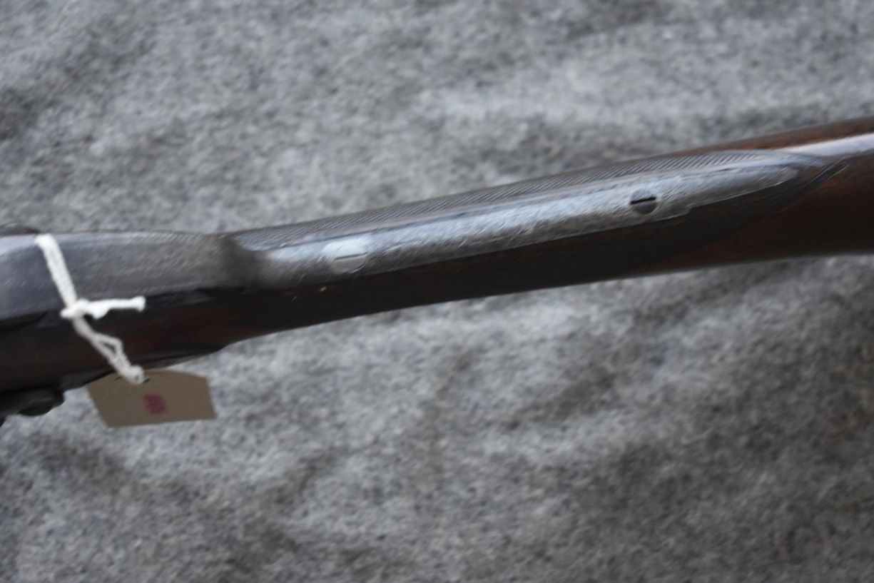 A 12-BORE DOUBLE BARRELLED PERCUSSION SPORTING GUN BY P WEBLEY & SON, 27.75inch sighted damascus - Image 10 of 14