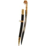A MID 19TH CENTURY OTTOMAN OR TURKISH YATAGHAN, 60cm recurved fullered blade chiselled and reeded