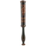 A VICTORIAN PAINTED WOODEN TRUNCHEON, 37.5cm over all length, the black painted body decorated